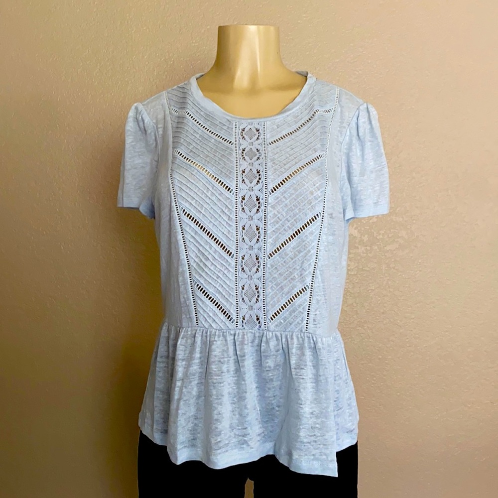 Rebecca Taylor Linen Jersey Peplum Tee in Seaspray